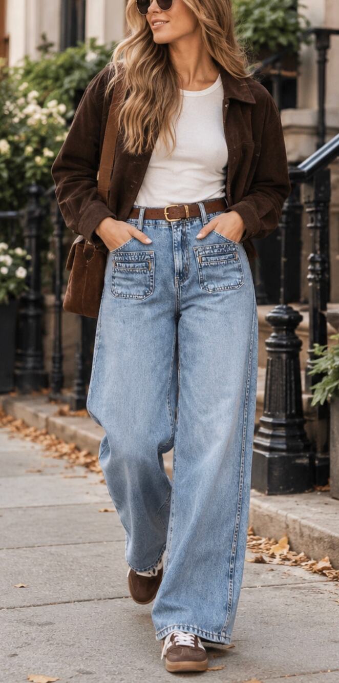 Old Navy High Rise Baggy Wide Leg Jeans Size 2 Denim Patch Pocket